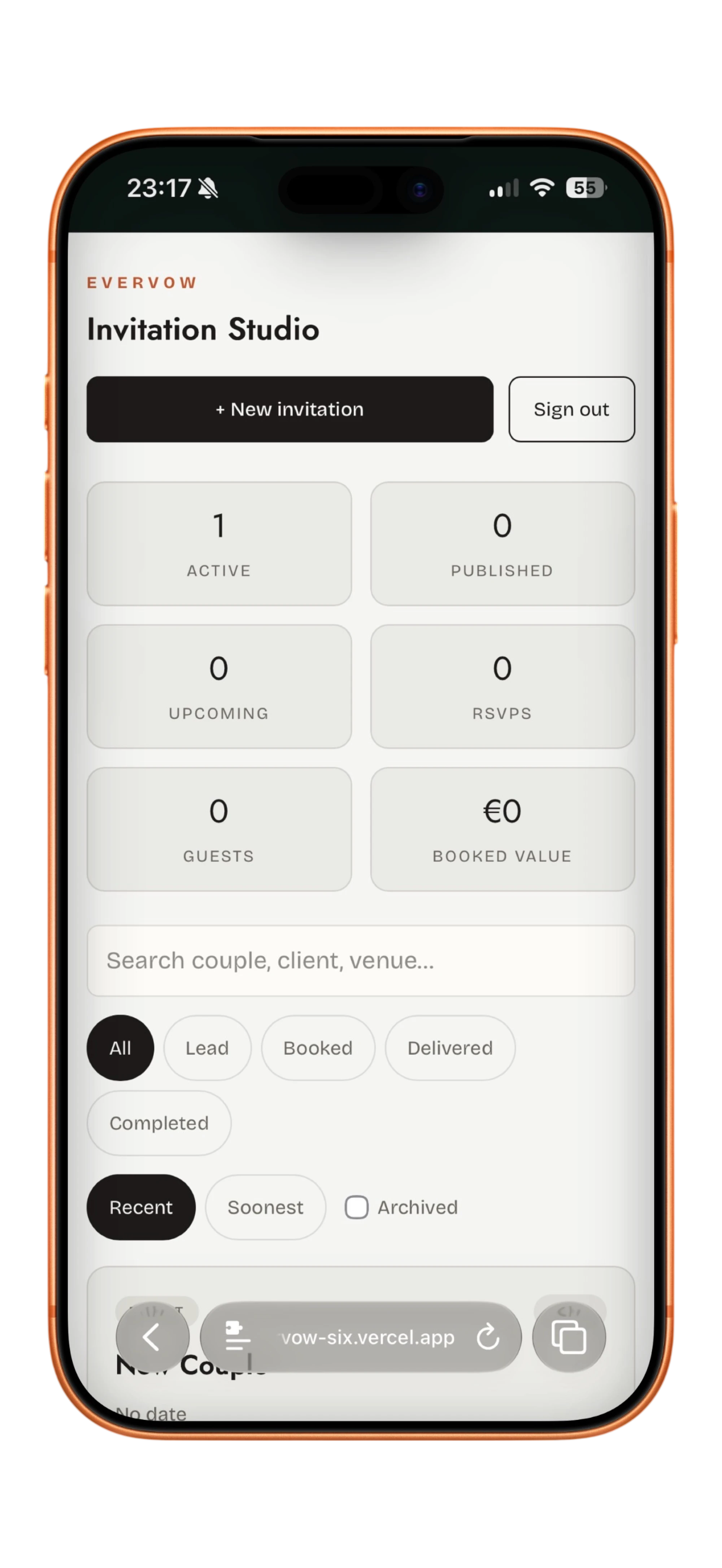 Invitation Studio dashboard